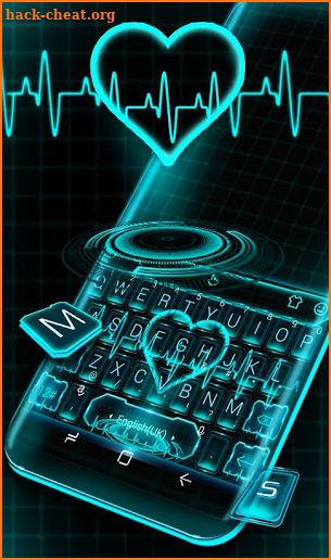 Blue Neon Heart Keyboard Theme screenshot