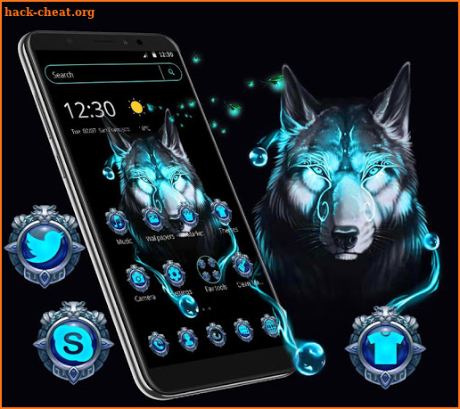 Blue Neon Wild Wolf Theme screenshot