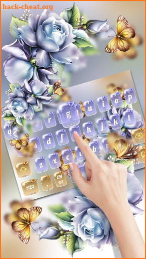 Blue Roses Flowers Gold Butterfly Keyboard screenshot