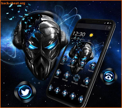 Blue Tech Metallic Skull Theme screenshot