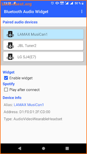 Bluetooth audio device widget - auto connect screenshot