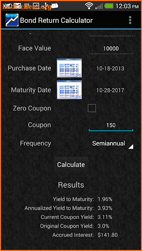 Bond Return Calculator screenshot