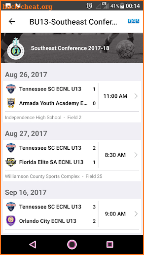 Boys ECNL screenshot