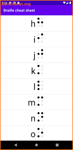 Braille cheat sheet screenshot