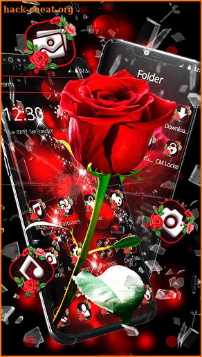 Broken Glass Beautiful Red Rose Theme screenshot