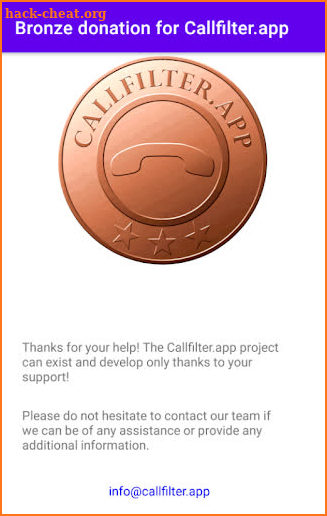 Bronze donation Callfilter.app screenshot