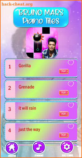 Bruno Mars all song Piano Tile screenshot