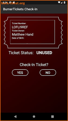 BurnerTickets Check-In screenshot