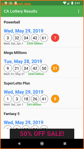 CA Lottery Results screenshot