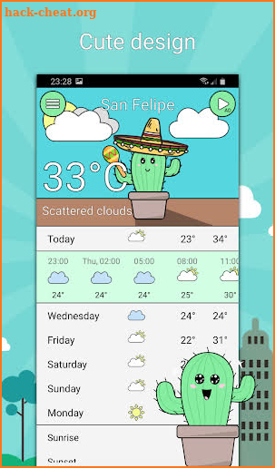 Cactus weather app: Forecast & widget & clocks screenshot