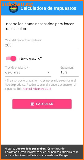 Calculadora de Impuestos Aduana screenshot