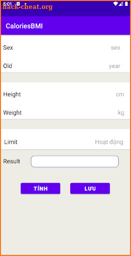 Calculator calories screenshot