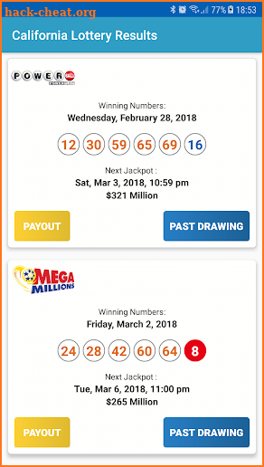 California Lottery Results screenshot