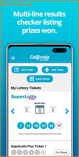 California Lottery Results screenshot