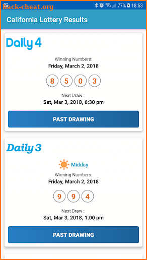 California Lottery Results screenshot