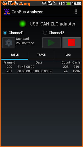 CanBus Analyzer for USB-CAN ZLG adapter screenshot