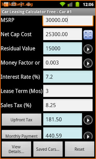 Car Lease Calculator screenshot