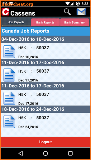 Cassens Job Report screenshot