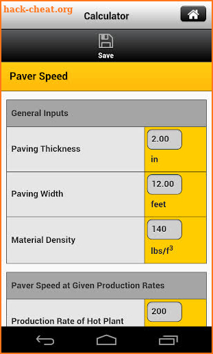 Caterpillar Paving Calculator screenshot