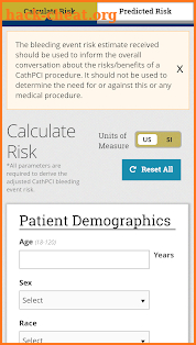 CathPCI Risk Calculator screenshot