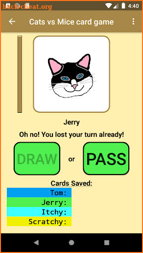 Cats vs Mice card game screenshot