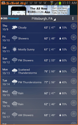 CBS Pittsburgh Weather screenshot