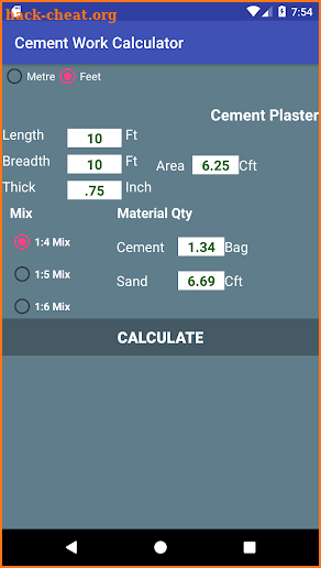 Cement Work Calculator screenshot