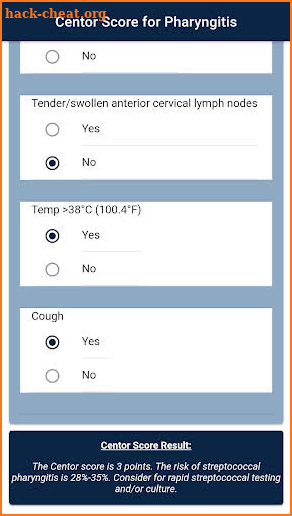 Centor Score for Sore Throat - Pharyngitis screenshot