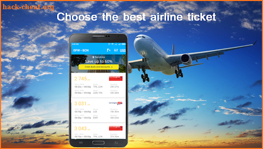 Cheap flights tickets screenshot