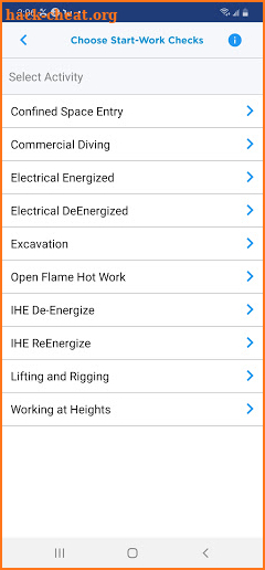 Chevron Start Work Checks screenshot