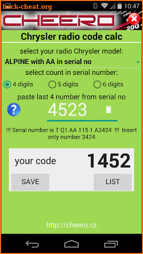 CHRYSLER & JEEP RADIO CODE CALC UCONNECT MYGIG VP4 screenshot