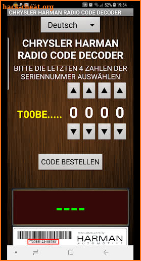 Chrysler Harman T00BE Serial Radio Code Decoder screenshot