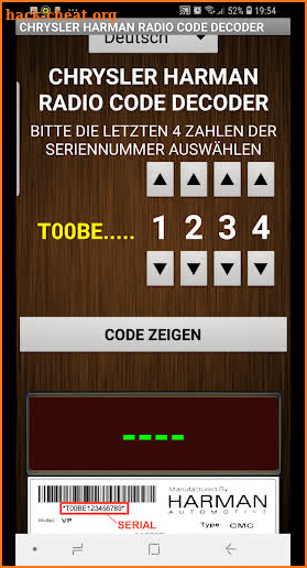 Chrysler Harman T00BE Serial Radio Code Decoder screenshot