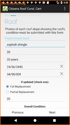 Citizens Roof Certification screenshot