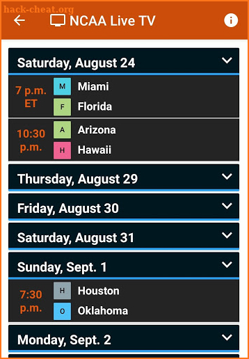 College Football Games, Live on TV screenshot