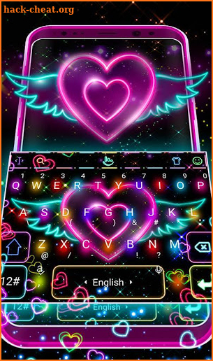 Colorful Neon Sparkling Heart Keyboard Theme screenshot