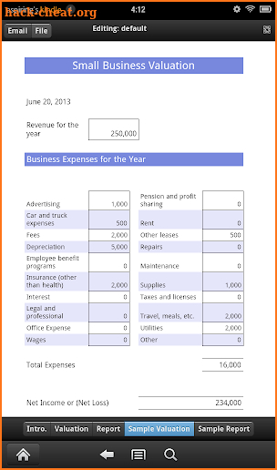 Company Valuation screenshot