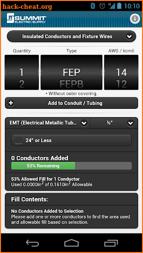 Conduit Fill Tracker screenshot