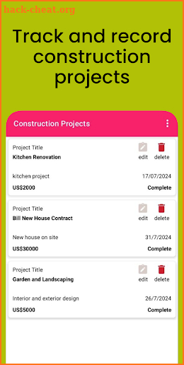 Construction Cost Tracker screenshot