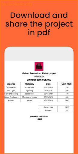 Construction Cost Tracker screenshot