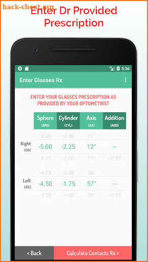 Contact Lens Calculator screenshot