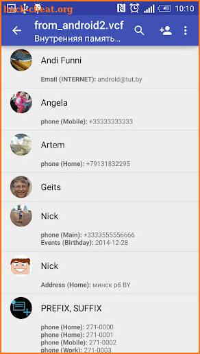 Contacts VCF screenshot