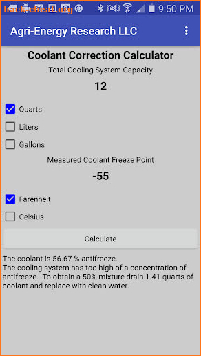 Coolant Correction Calculator screenshot