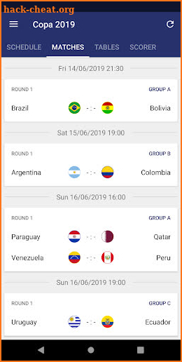 Copa America App 2019 Soccer Scores screenshot