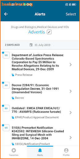 Cortellis Regulatory Alerts screenshot