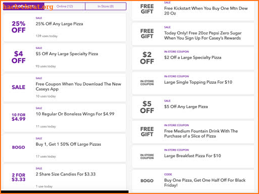 Couopns for Caseys General Store Pizza Restaurants screenshot