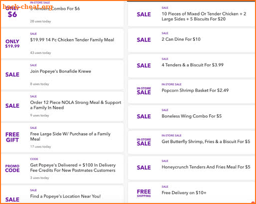 Coupons Deals for Popeyes Chicken Restaurants screenshot