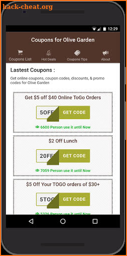 Coupons for Olive Garden Restaurant screenshot