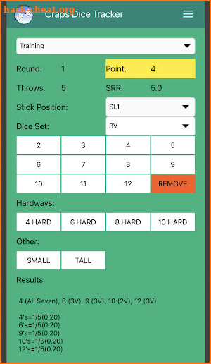 Craps Dice Tracker screenshot