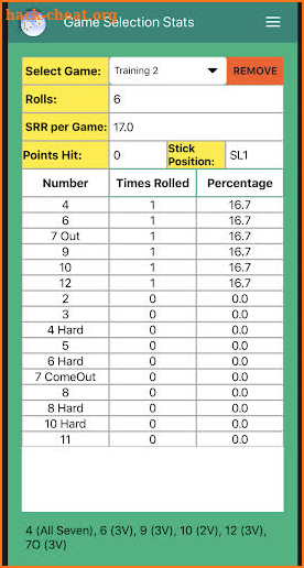 Craps Dice Tracker screenshot